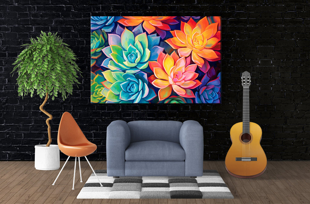 Succulent Wall Decor – Large Desert Plant Art on Gallery Ready Canvas Print