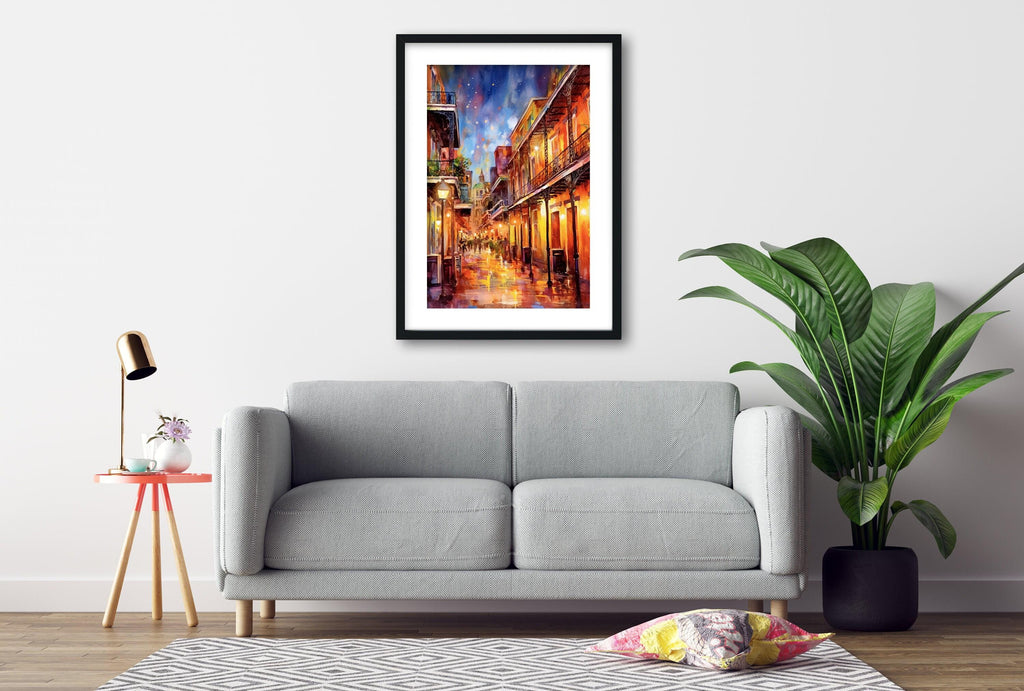 Bourbon Street Lights Watercolor – NOLA Wall Art, Giclee Print on Canvas, Artist Paper, Watercolor Paper, Available in Extra Large Sizes