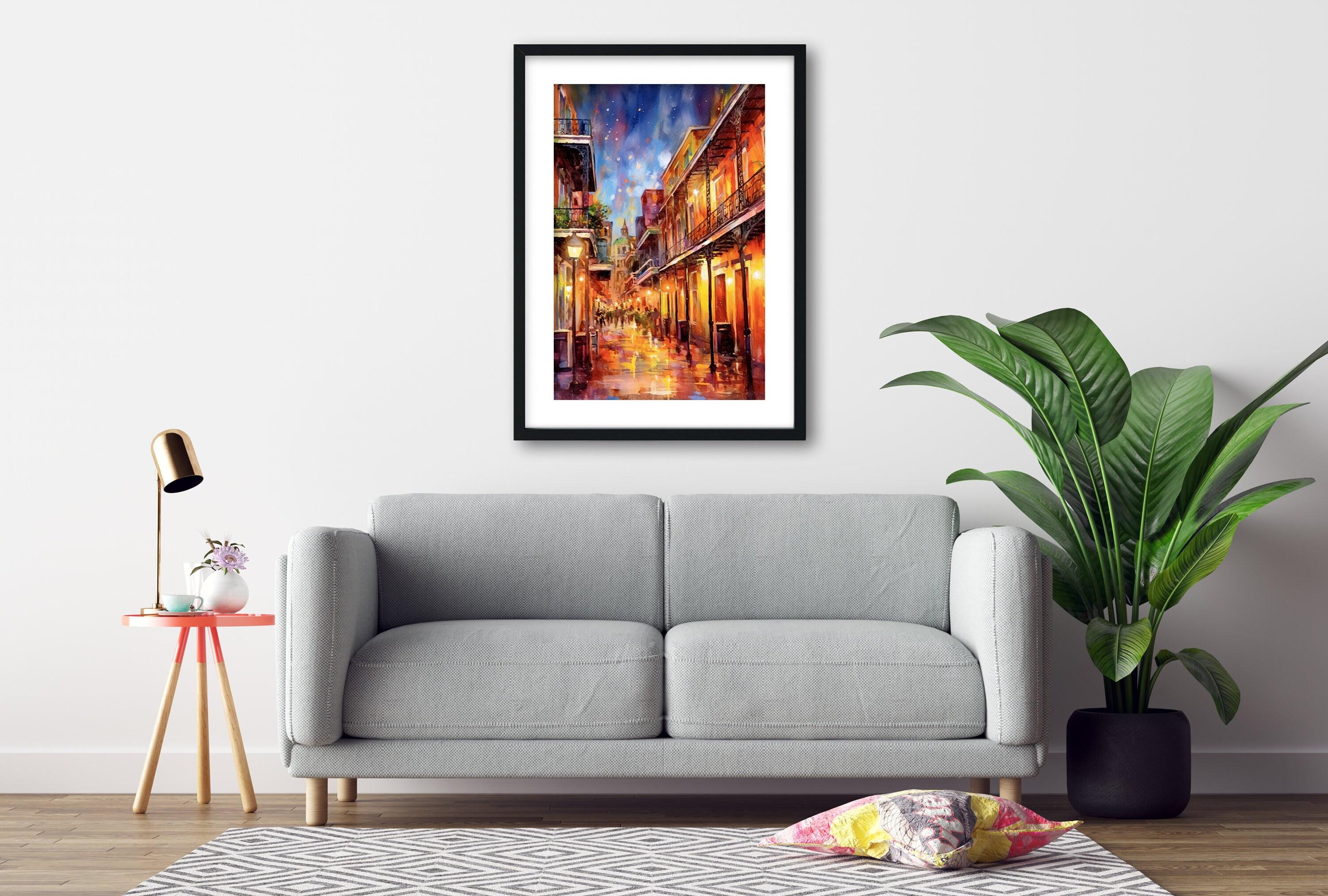 Bourbon Street Lights Watercolor – NOLA Wall Art, Giclee Print on Canvas, Artist Paper, Watercolor Paper, Available in Extra Large Sizes