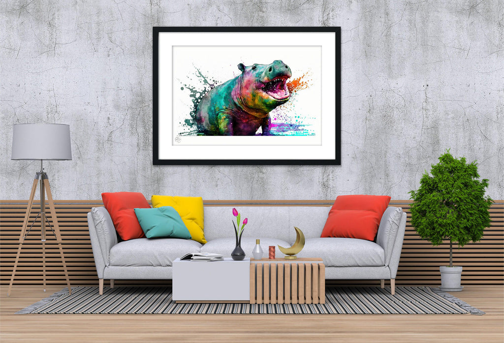 Hippo Serenity: Watercolor Hippopotamus Art Print, Giclee Print on Canvas, Artist Paper, Watercolor Paper, Available in Extra Large Sizes