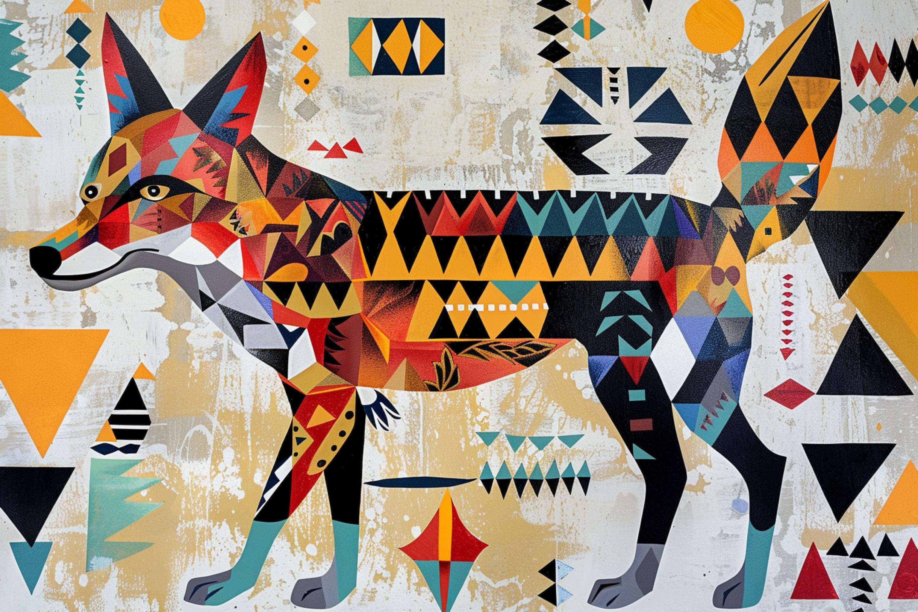 Native Coyote Canvas - Large Tribal Coyote Canvas Art | Gallery Wrapped, Ready to Hang