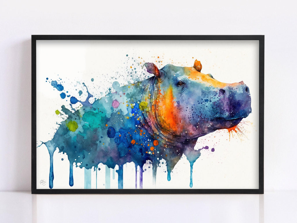 Wildlife Majesty: Hippopotamus Watercolor Painting, Giclee Print on Canvas, Artist Paper, Watercolor Paper, Available in Extra Large Sizes