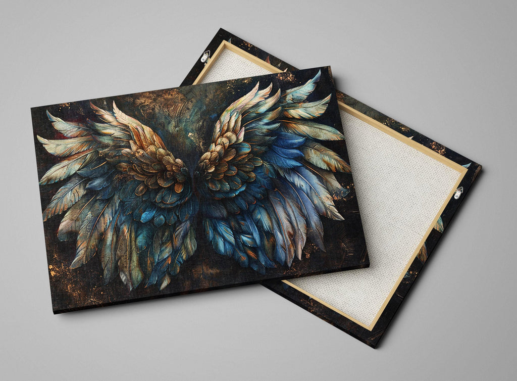 Angel Wings Print - Large Canvas Art | Ornate Feathered Wing Painting on Gallery Wrapped Canvas
