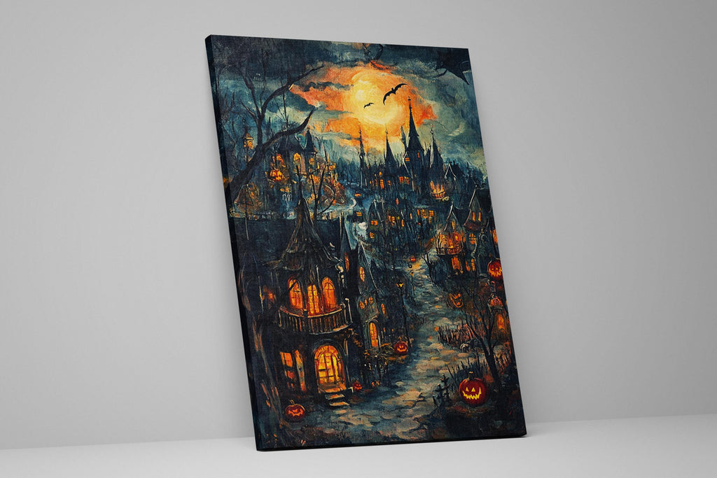 Halloween Town Canvas - Extra Large Framed Wall Art | Spooky Seasonal Decor