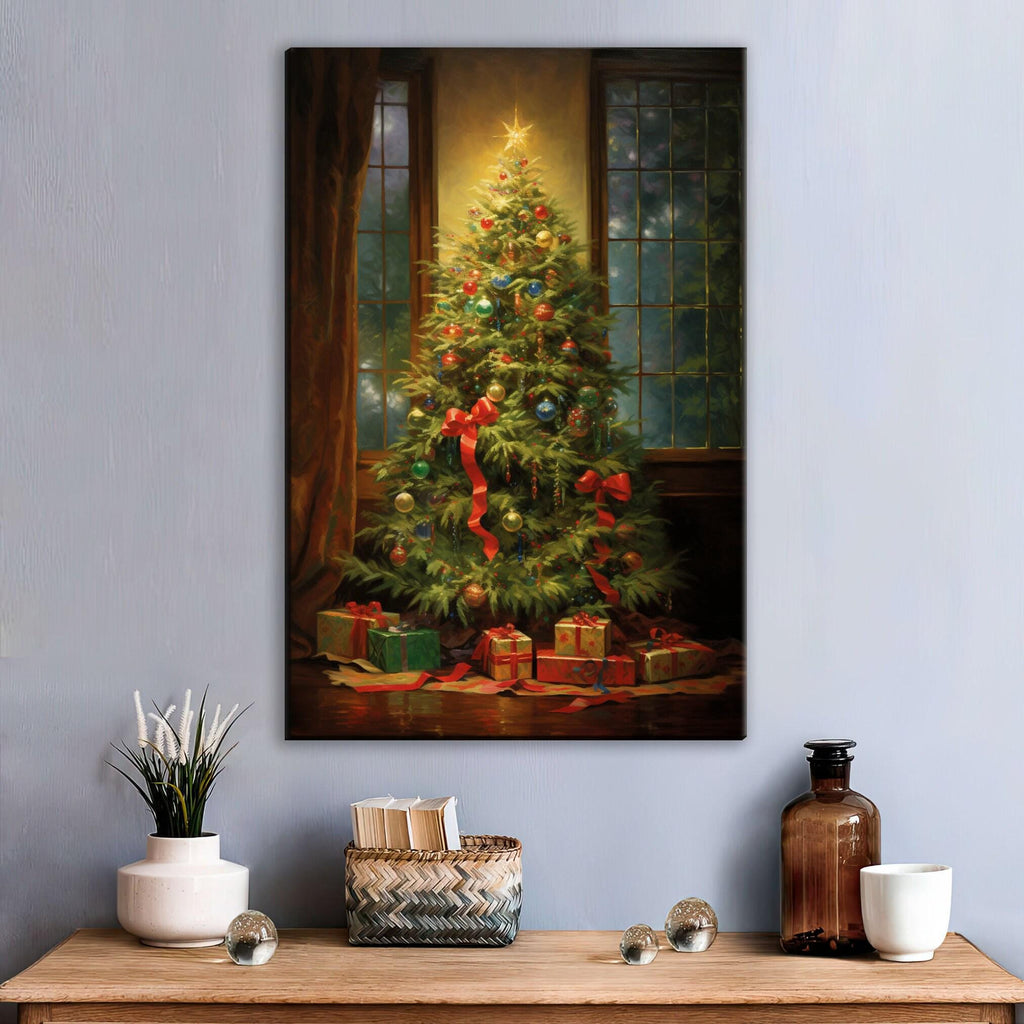 Oil Painting Christmas Tree - Large Gallery Wrapped Canvas | Ready to Hang Holiday Wall Art