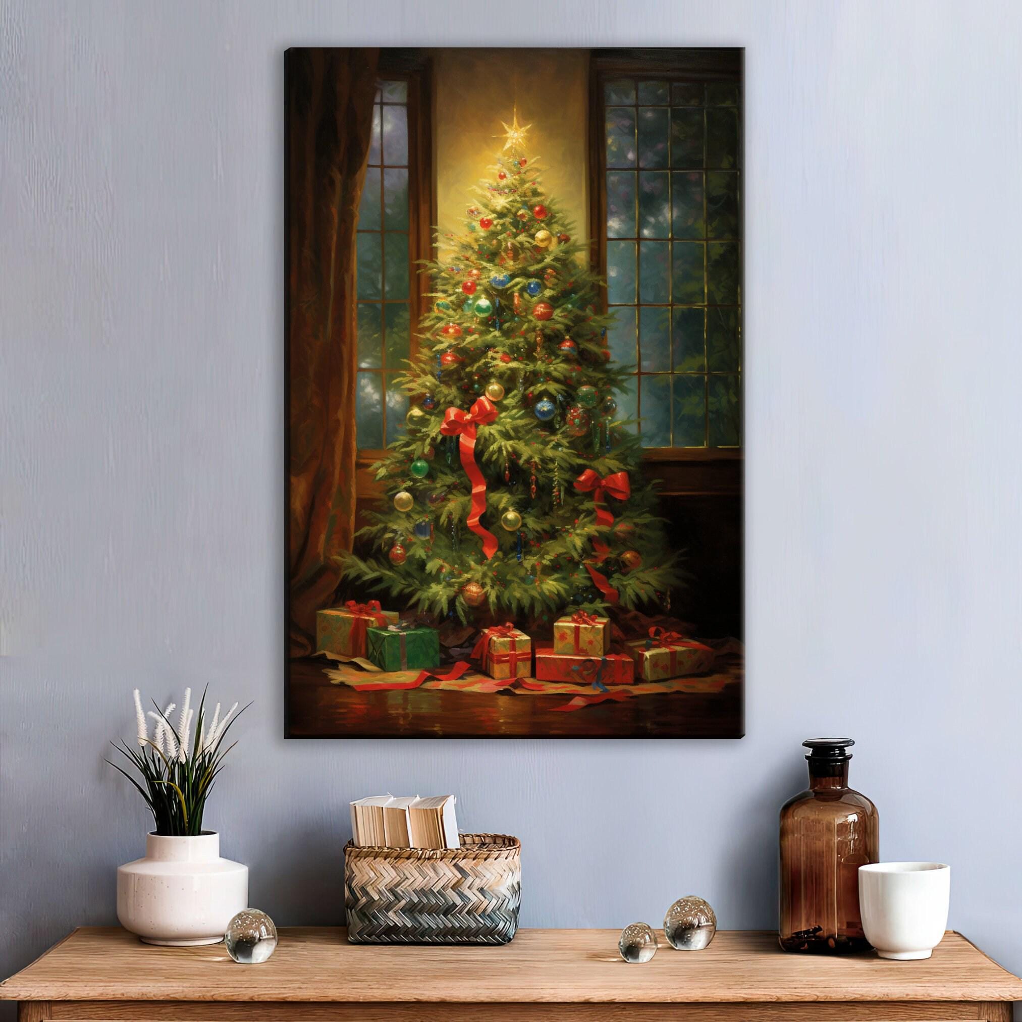 Oil Painting Christmas Tree - Large Gallery Wrapped Canvas | Ready to Hang Holiday Wall Art