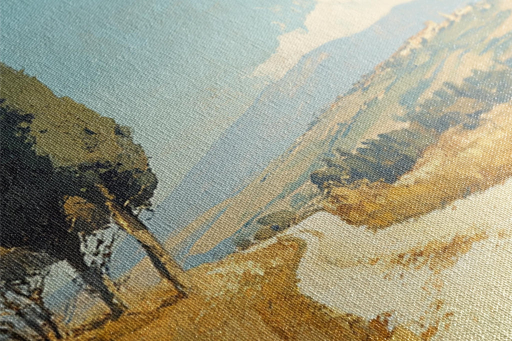 a painting of a mountain with trees on it