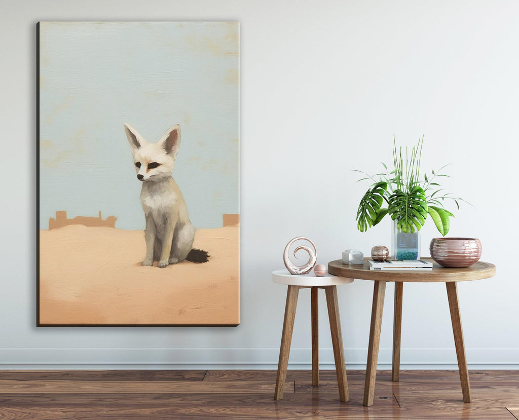 Desert Fox Wall Art - Minimalist Southwest Canvas Print | Large Fennec Fox Painting