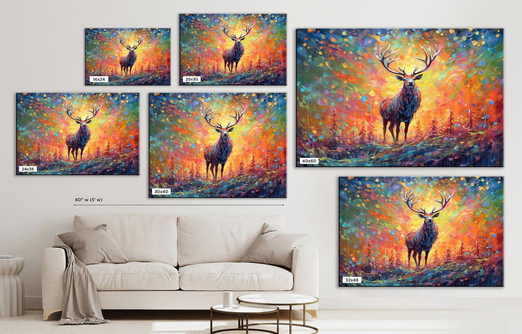 Colorful Reindeer Painting - Large Christmas Canvas Art | Rustic Holiday Wall Decor