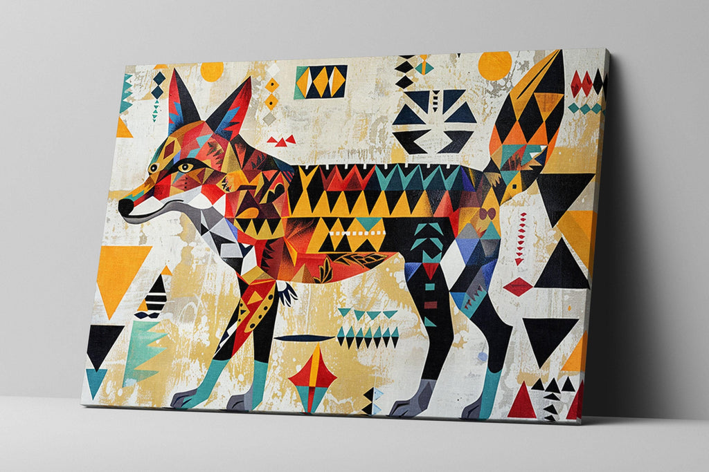 Native Coyote Canvas - Large Tribal Coyote Canvas Art | Gallery Wrapped, Ready to Hang