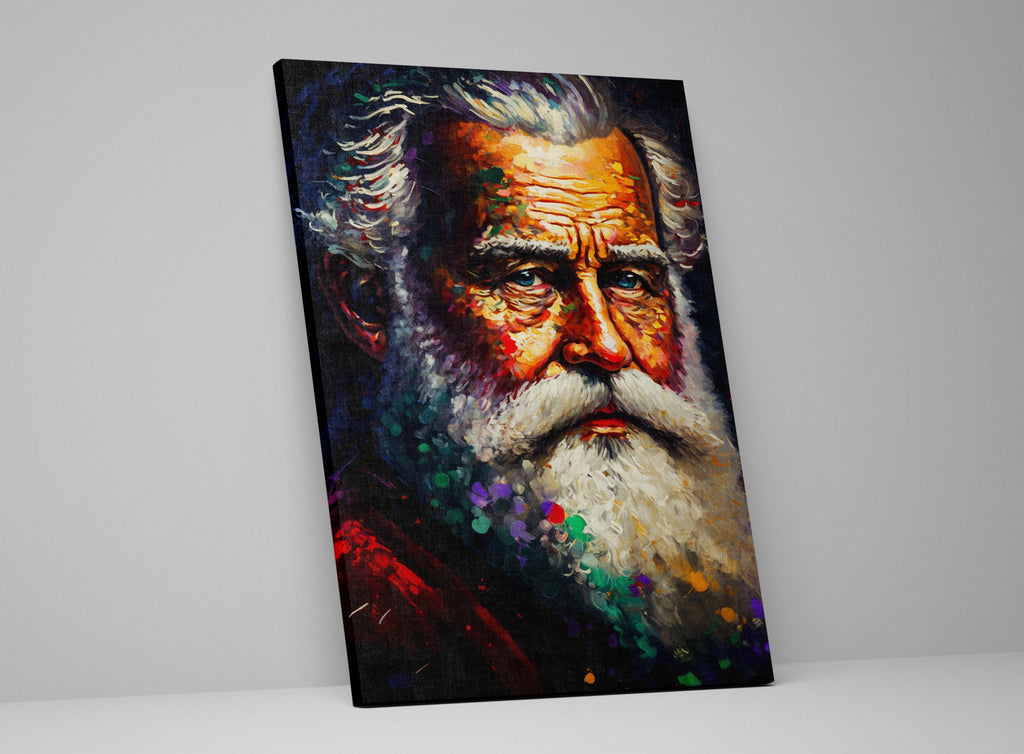 Santa Portrait Canvas - Old Saint Nick Painting | Holiday Wall Art Decor