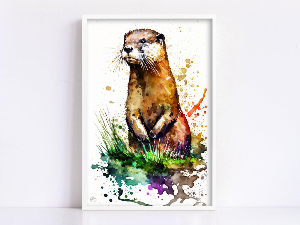Nature's Acrobat: Watercolor Otter Wall Art Print, Giclee Print on Canvas, Artist Paper, Watercolor Paper, Available in Extra Large Sizes