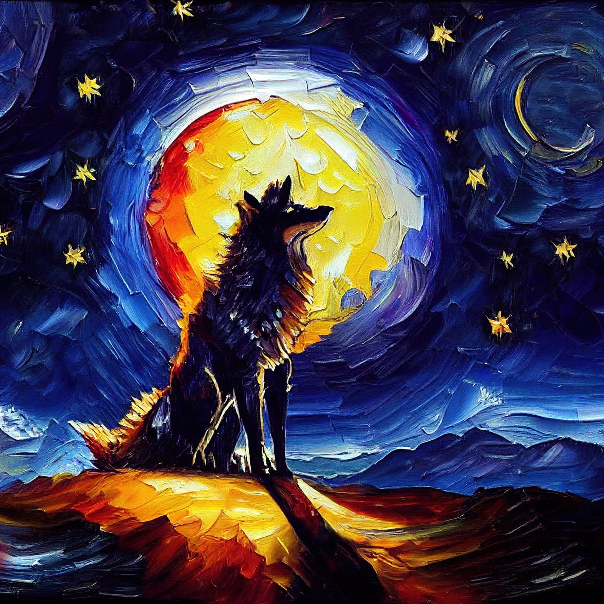 Wolf Canvas Print – Modern Impressionism Art | Vibrant Oil Painting, Gallery Ready Canvas