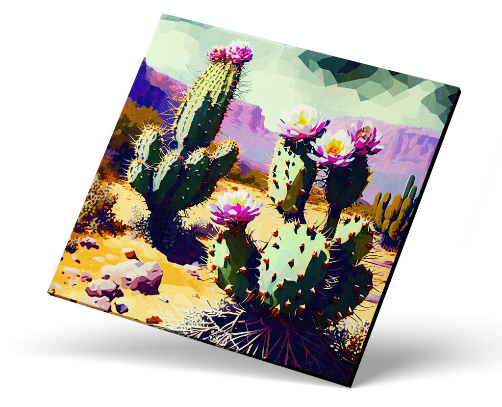 Desert Cactus Art – Purple Green Cactus Blossom on Gallery Wrapped Canvas, Ready to Hang