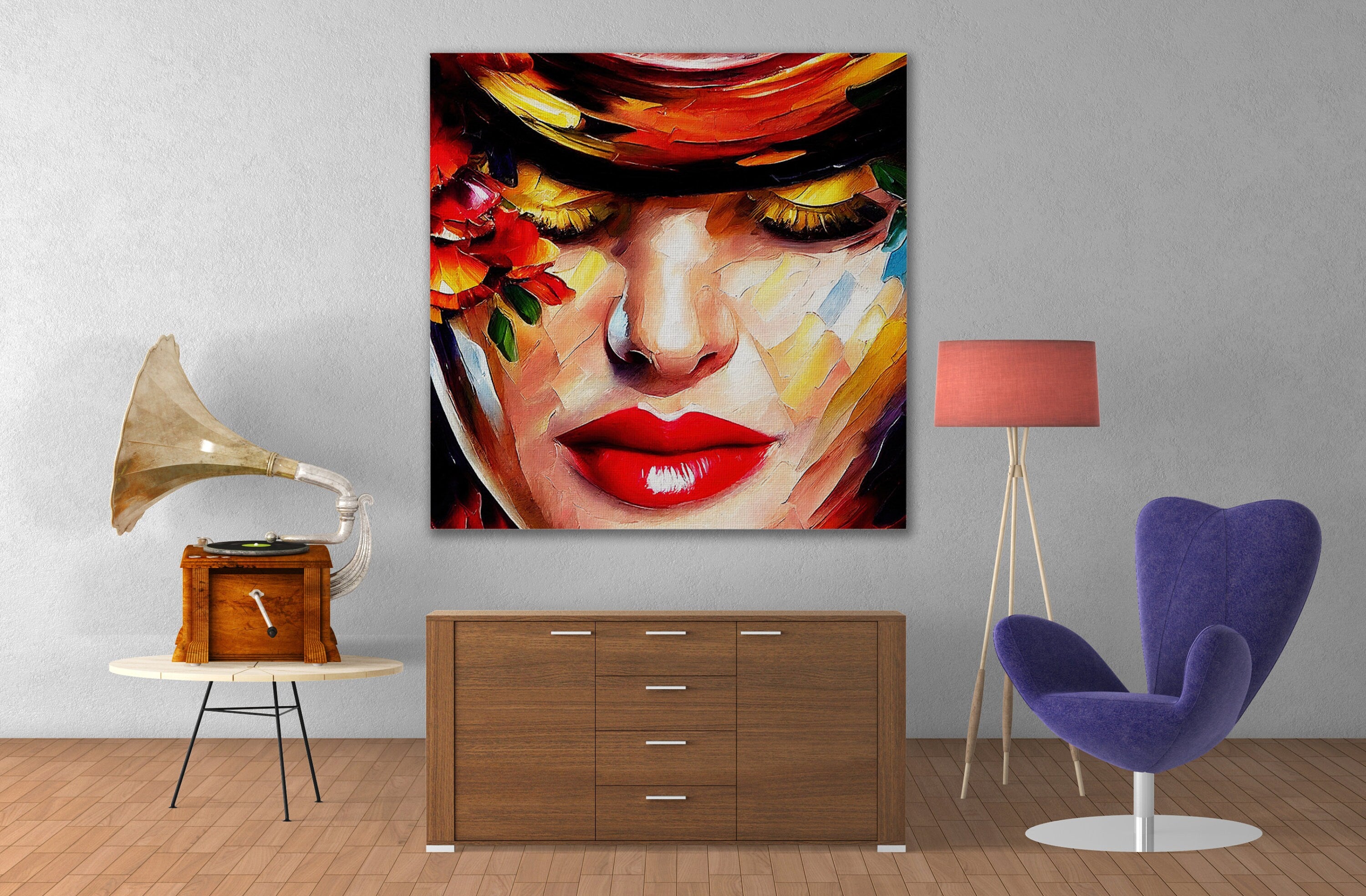 Red Lips Canvas - Woman Canvas Print With Vibrant Oil Painting, Sexy Lips Artwork