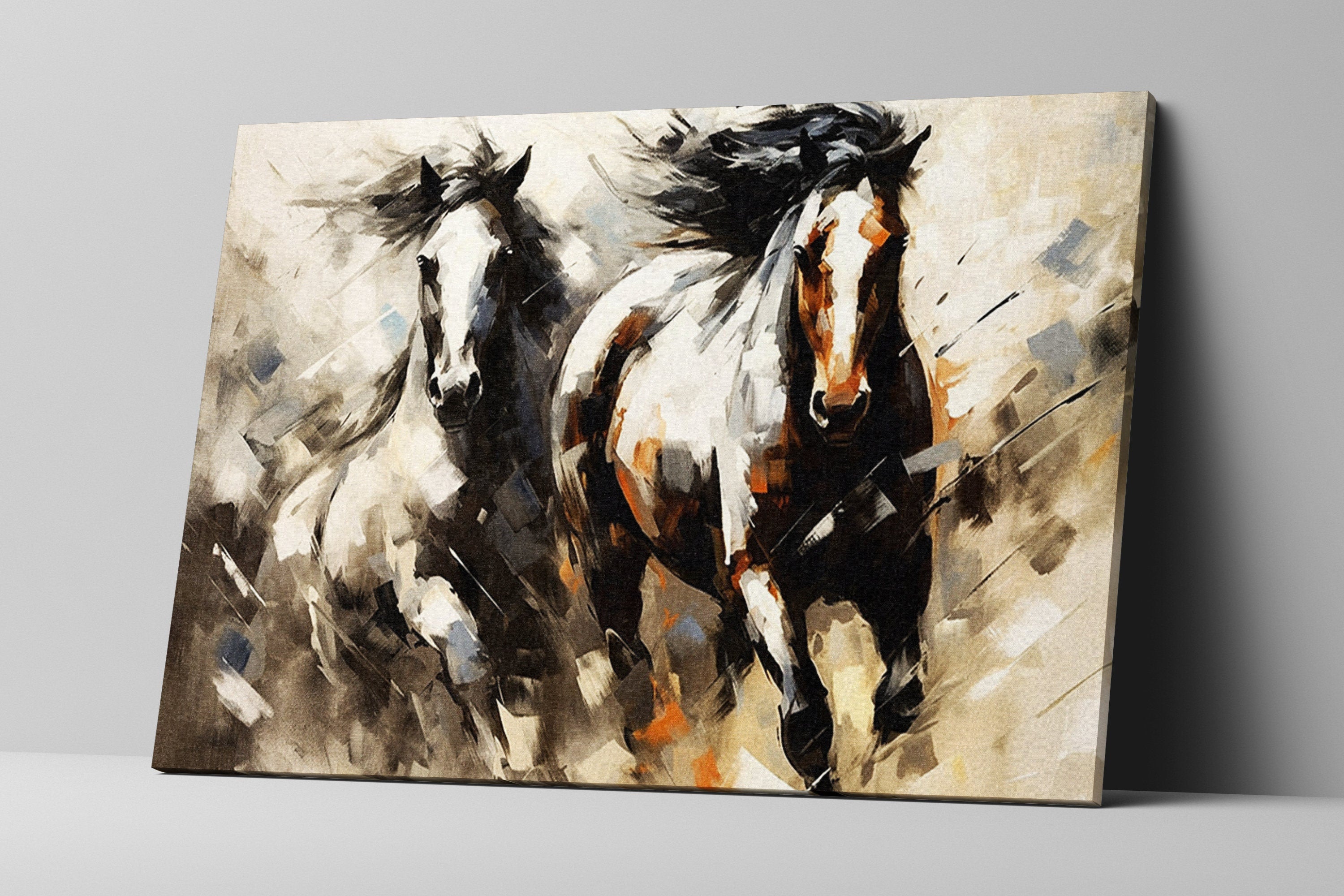 Pinto Horses Canvas - Large Gallery Wrapped Print | Running Horse Artwork with Wood Frame