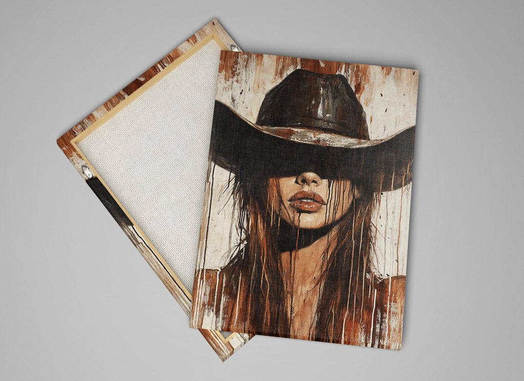 a painting of a woman wearing a cowboy hat