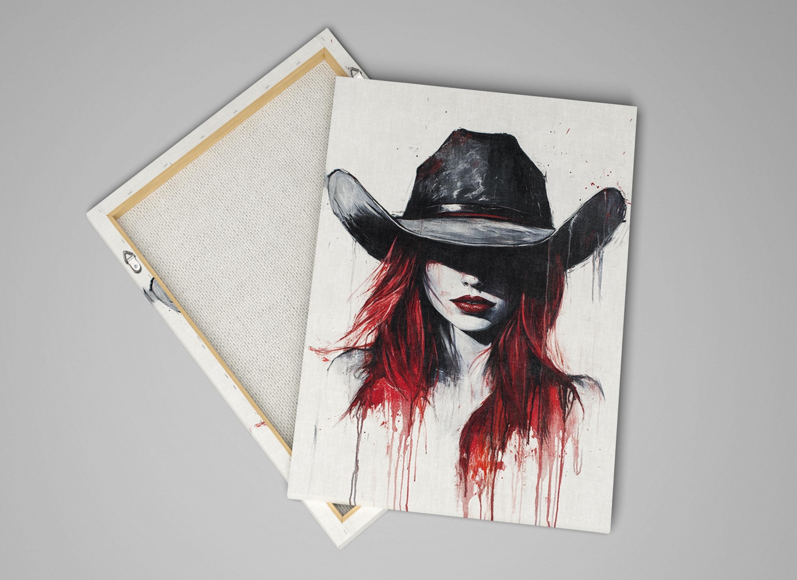 a painting of a woman with red hair wearing a hat