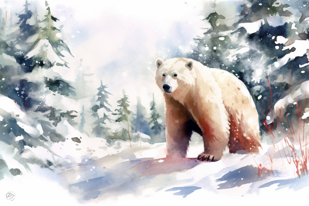 Arctic Majesty: Polar Bear Watercolor - Giclee Print on Canvas, Artist Paper, Watercolor Paper, Available in Extra Large Sizes