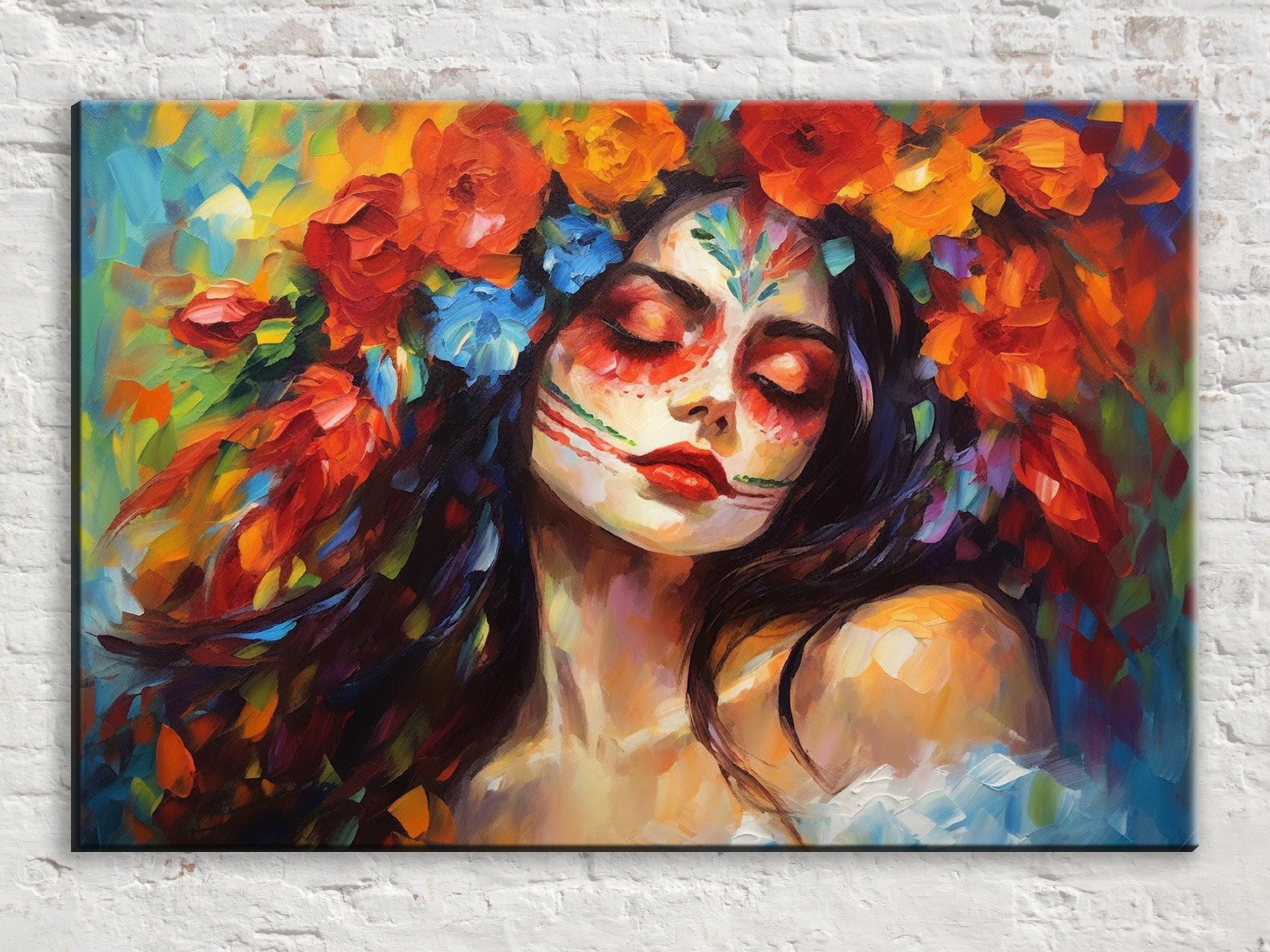 Day of the Dead Canvas – Vibrant Sugar Skull Art on Gallery Wrapped Large Wall Canvas