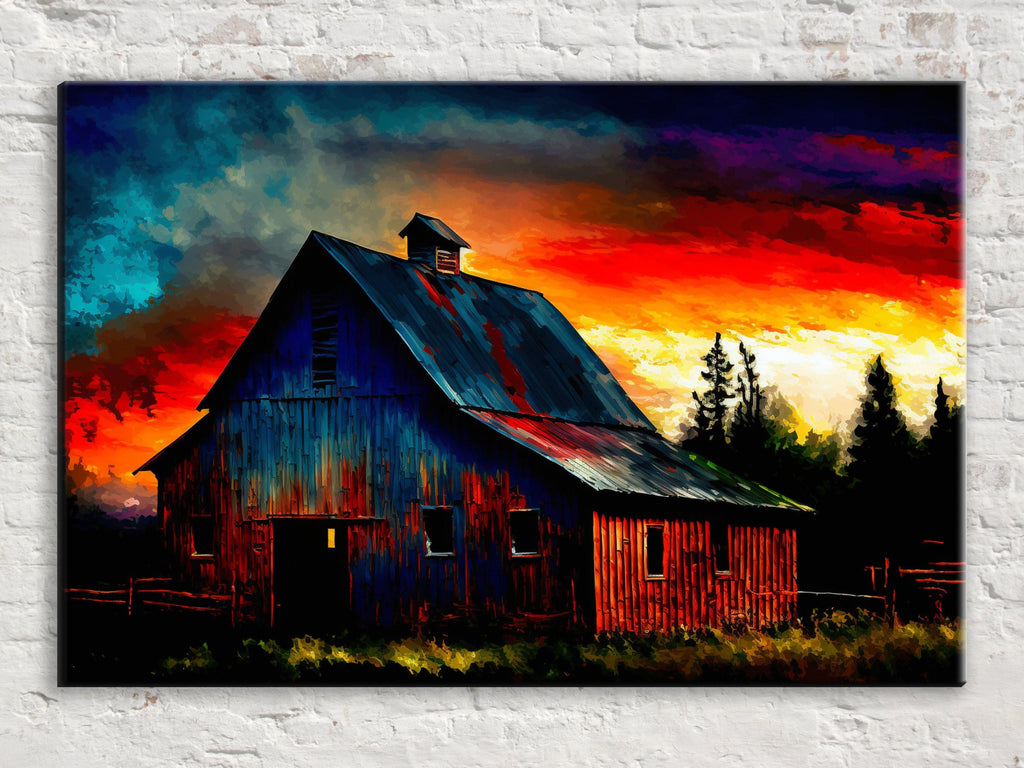 Farmhouse Canvas Art - Vintage Farm Landscape Art | Large Canvas Print With Wood Frame