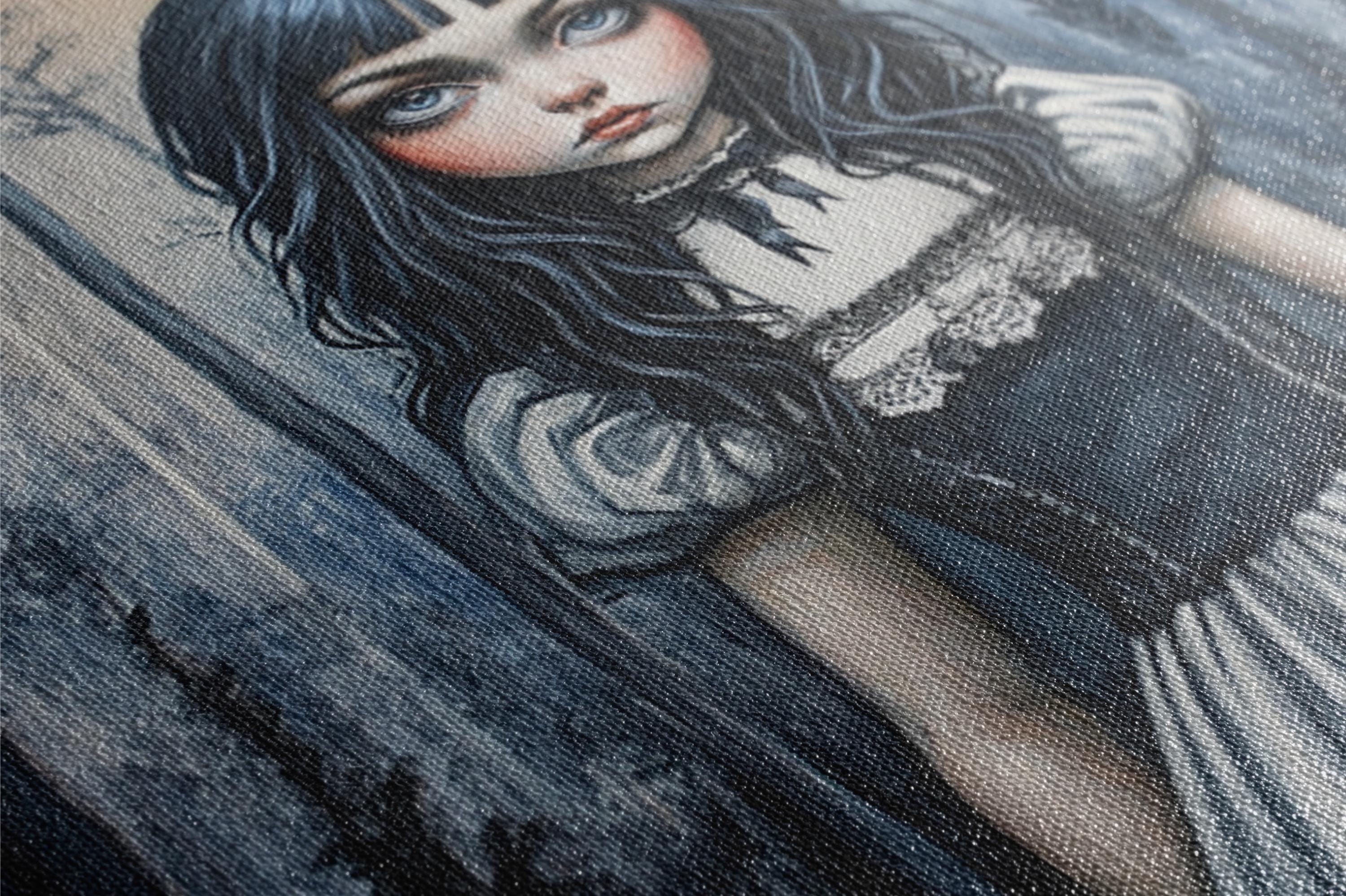 a painting of a girl with blue eyes