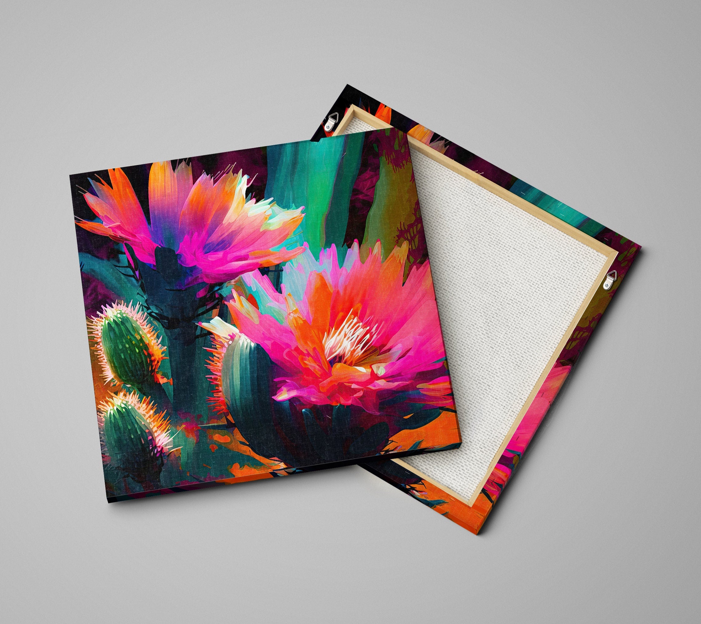 Desert Cactus Art – Pink Saguaro Flower Giclée Print on Gallery Wrapped Canvas