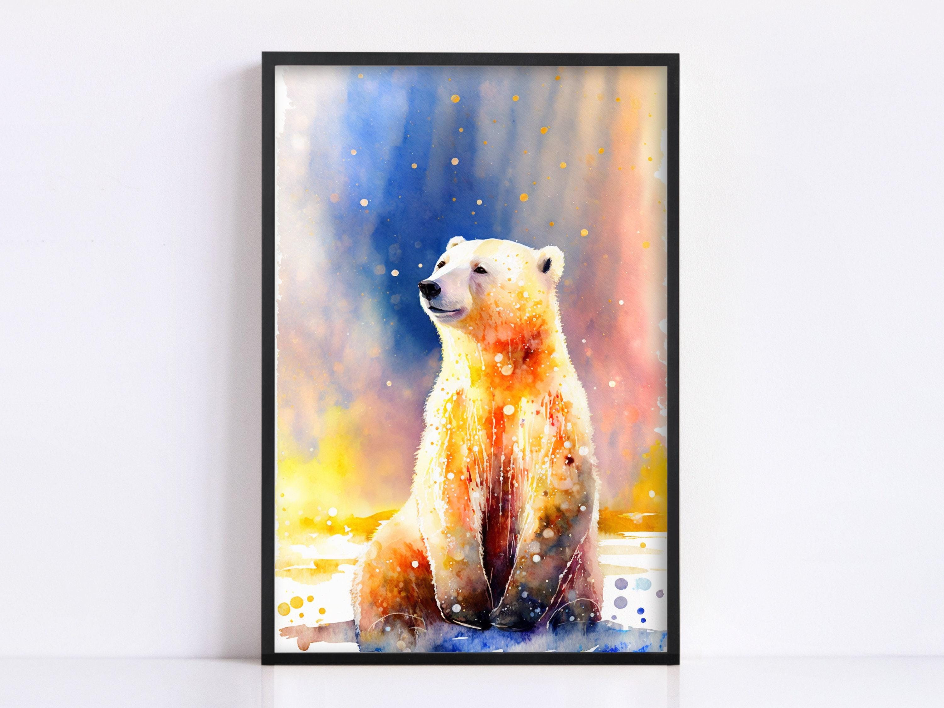 Polar Bear Portrait: Polar Bear Watercolor Painting, Giclee Print on Canvas, Artist Paper, Watercolor Paper, Available in Extra Large Sizes