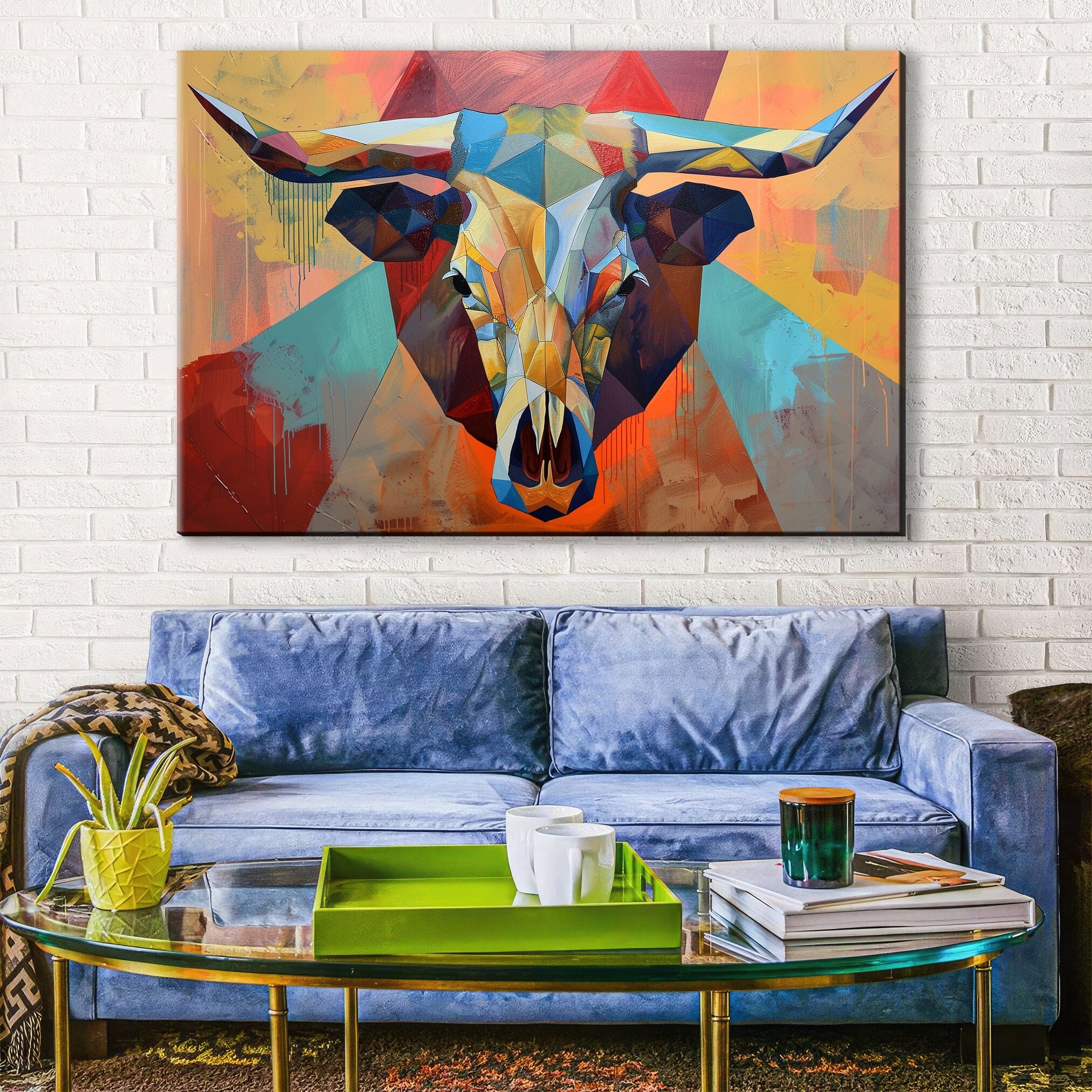 Cow Skull Wall Art – Contemporary Skull Art on Gallery Wrapped Canvas, Ready to Hang