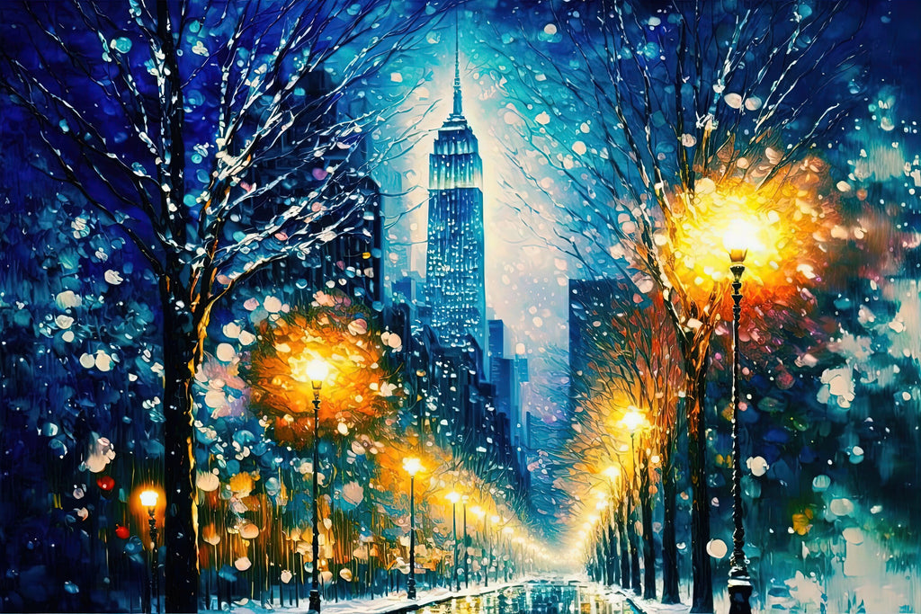 NYC Snow Canvas Print - Vibrant Winter City Artwork on Gallery Ready Canvas