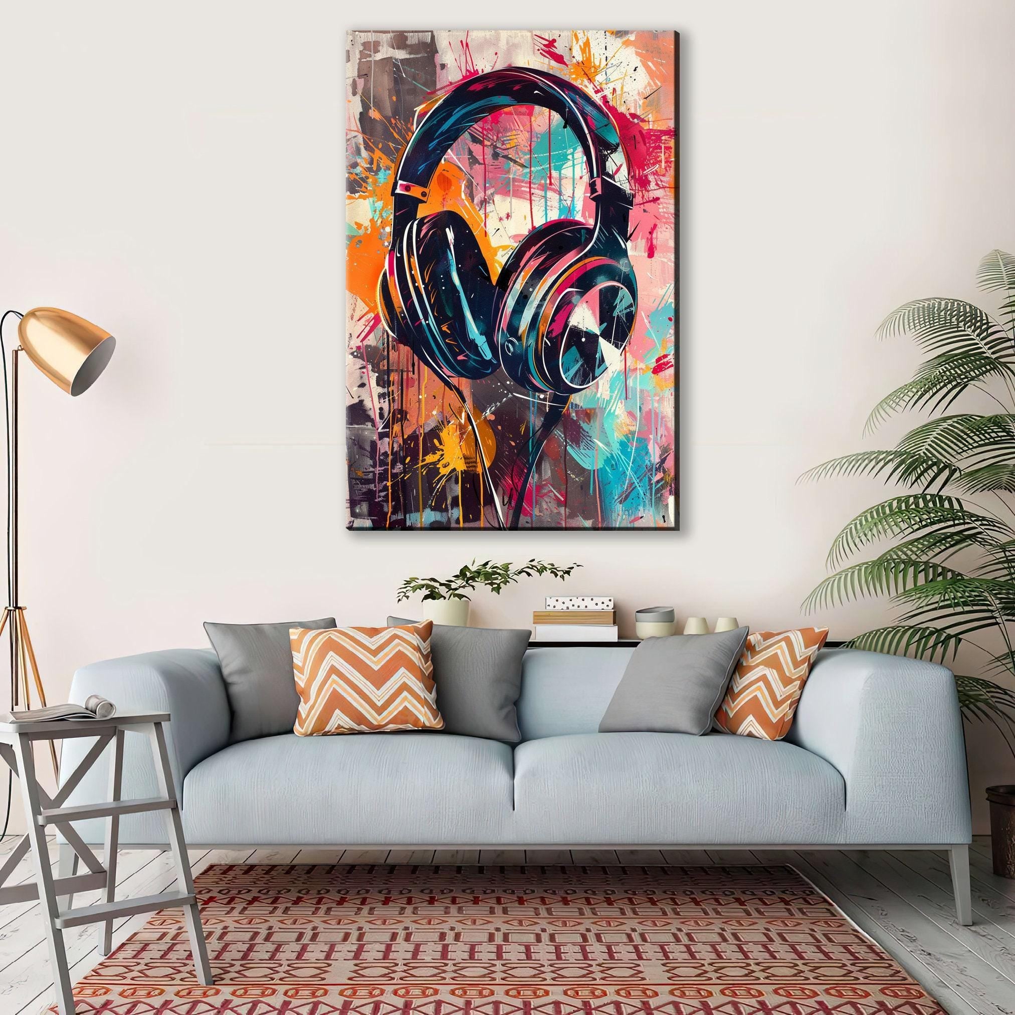 Retro Headphones Art – Pop Art Wall Decor | Large Canvas Print Ready to Hang