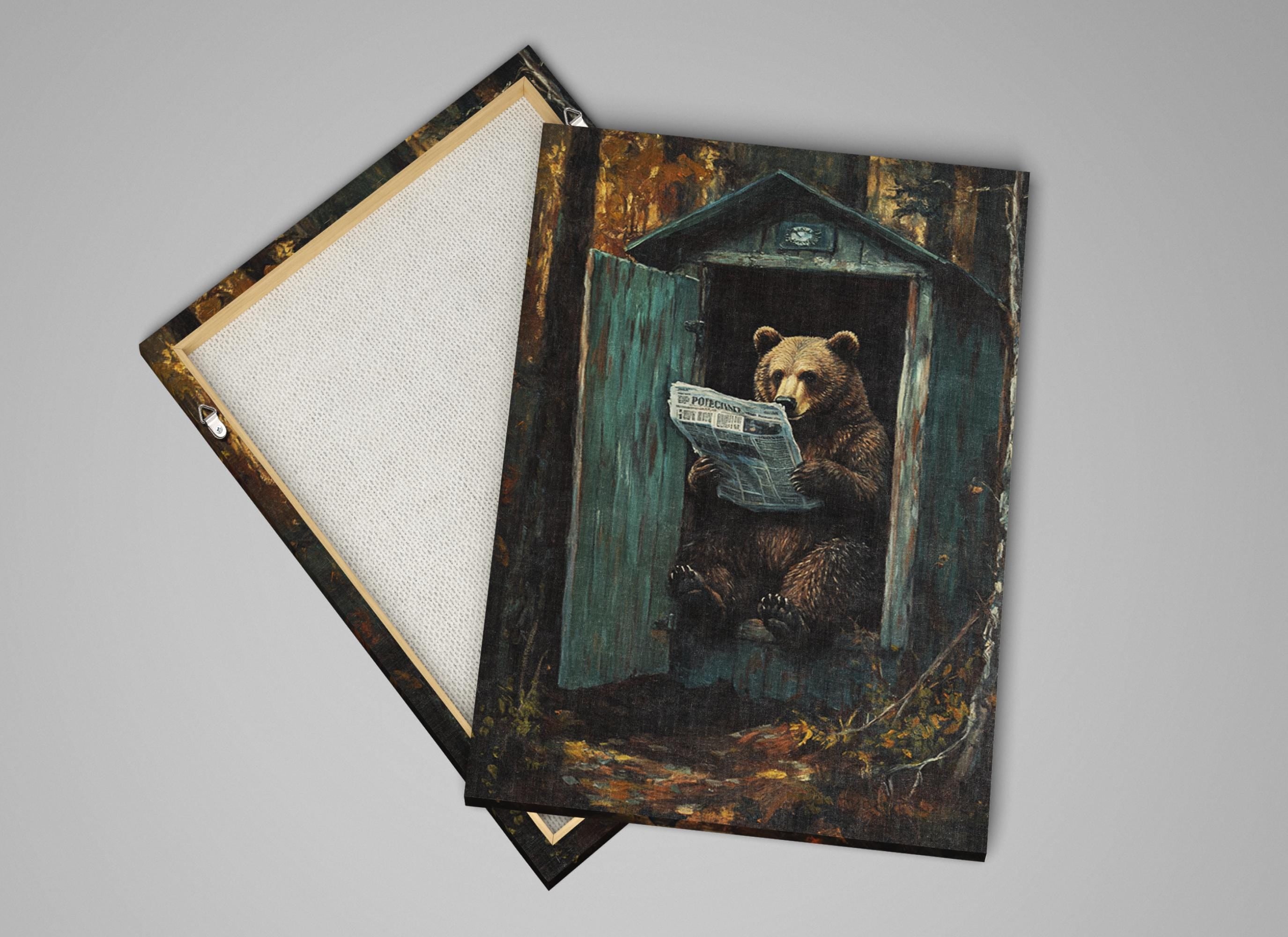 a painting of a bear reading a newspaper