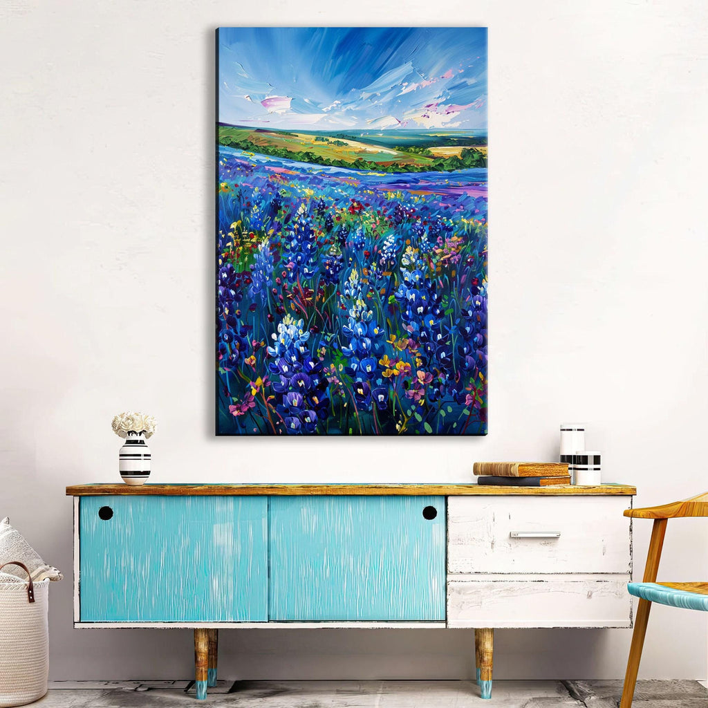 Texas Bluebonnet Canvas - Large Gallery Wrapped Canvas Art | Western Wall Art Decor