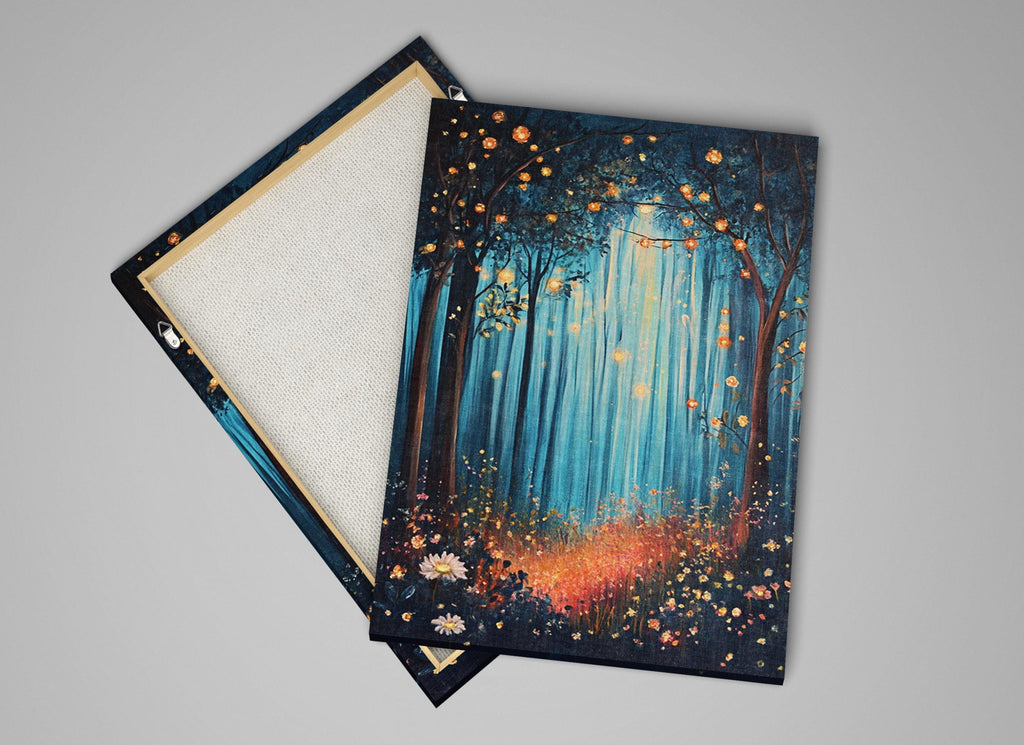 a painting of a forest with trees and flowers