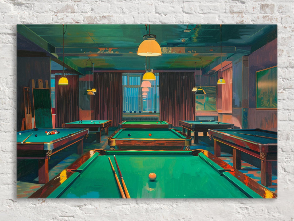 Pool Hall Canvas – Vintage Pool Art | Extra Large Gallery Wrapped Canvas Print