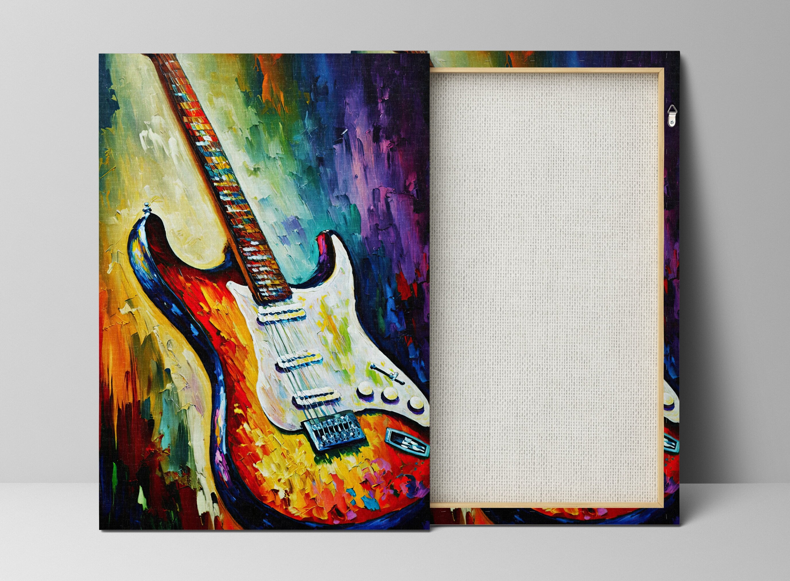 Electric Guitar Canvas Art – Colorful Fender Guitar Print with Scratch Resistant Coating