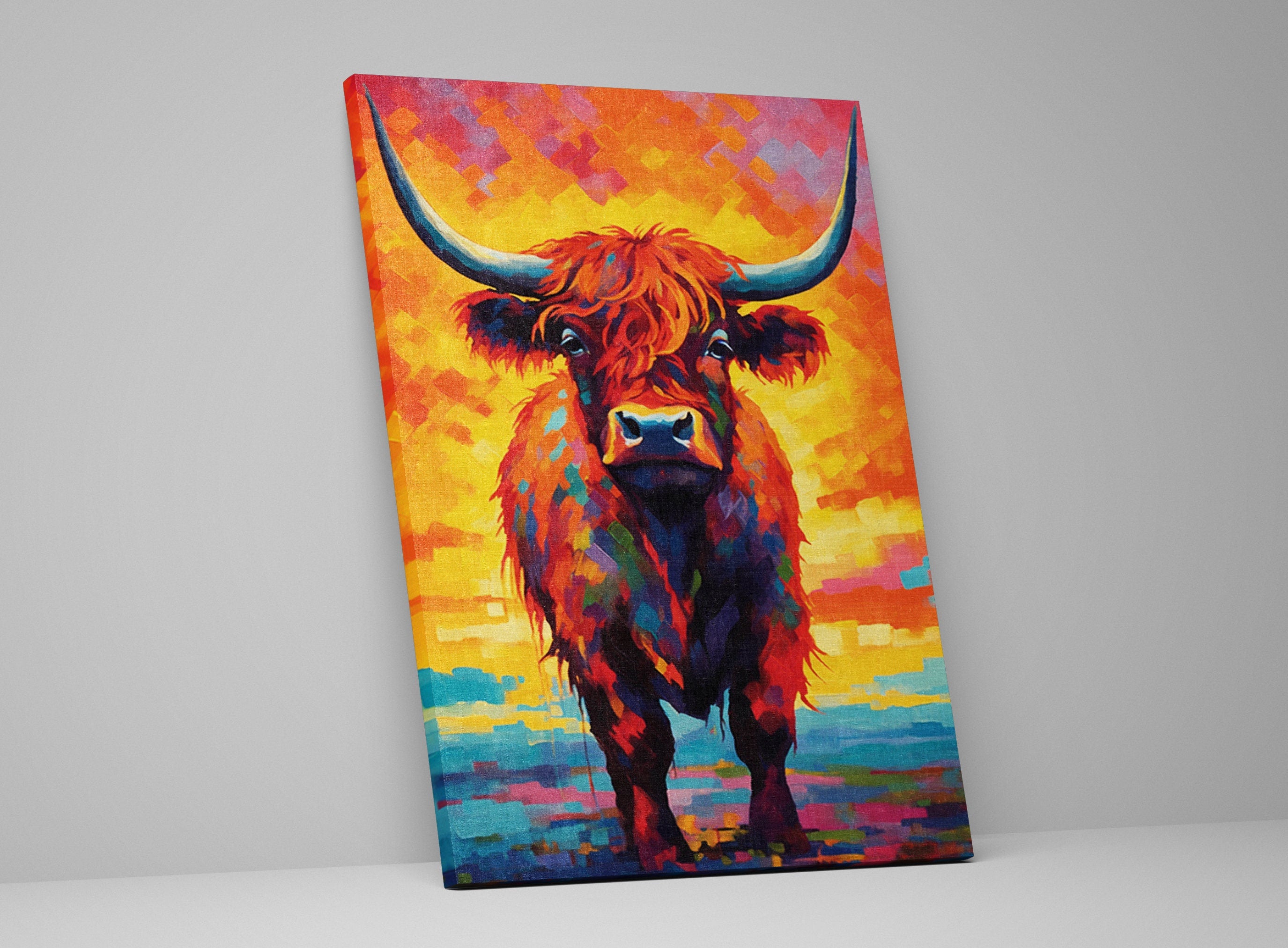 Highland Cow Canvas – Large Farmhouse Wall Art | Rustic Scottish Decor