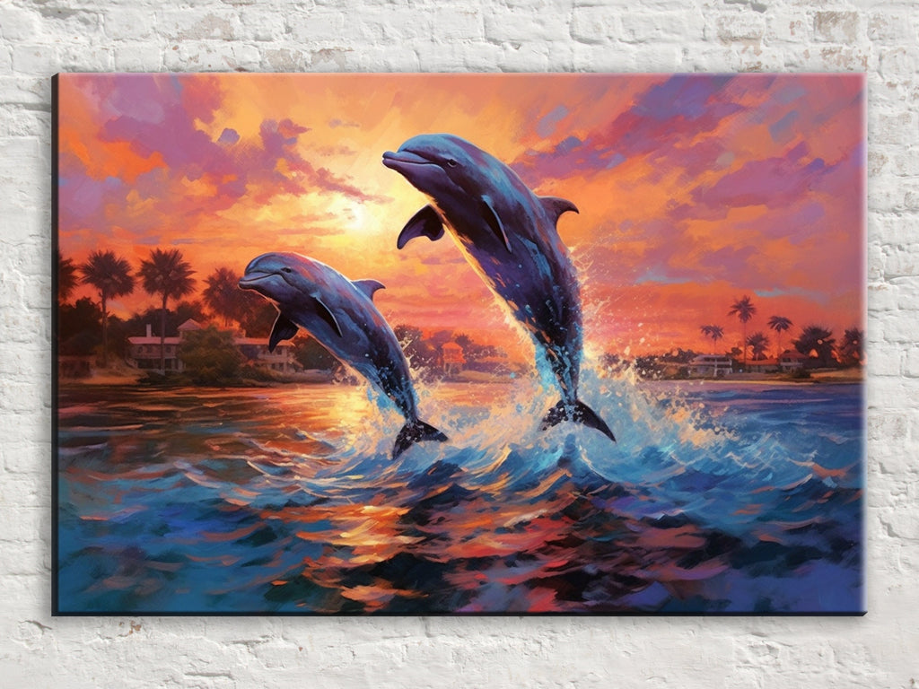 Dolphin Wall Art – Large Canvas Print of Dolphins Swimming, Marine Life Decor