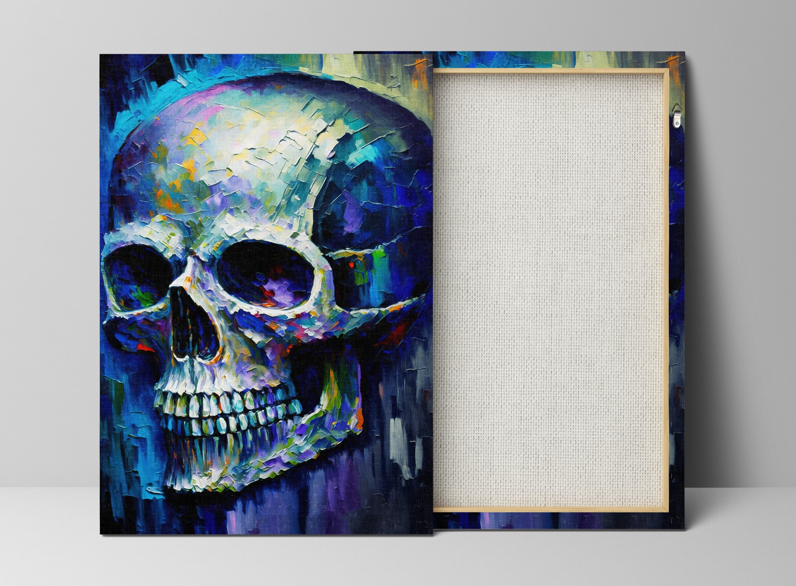 Skull Canvas Art – Blue Skull Painting | Thick Paint, Gallery Ready Canvas Wall Art