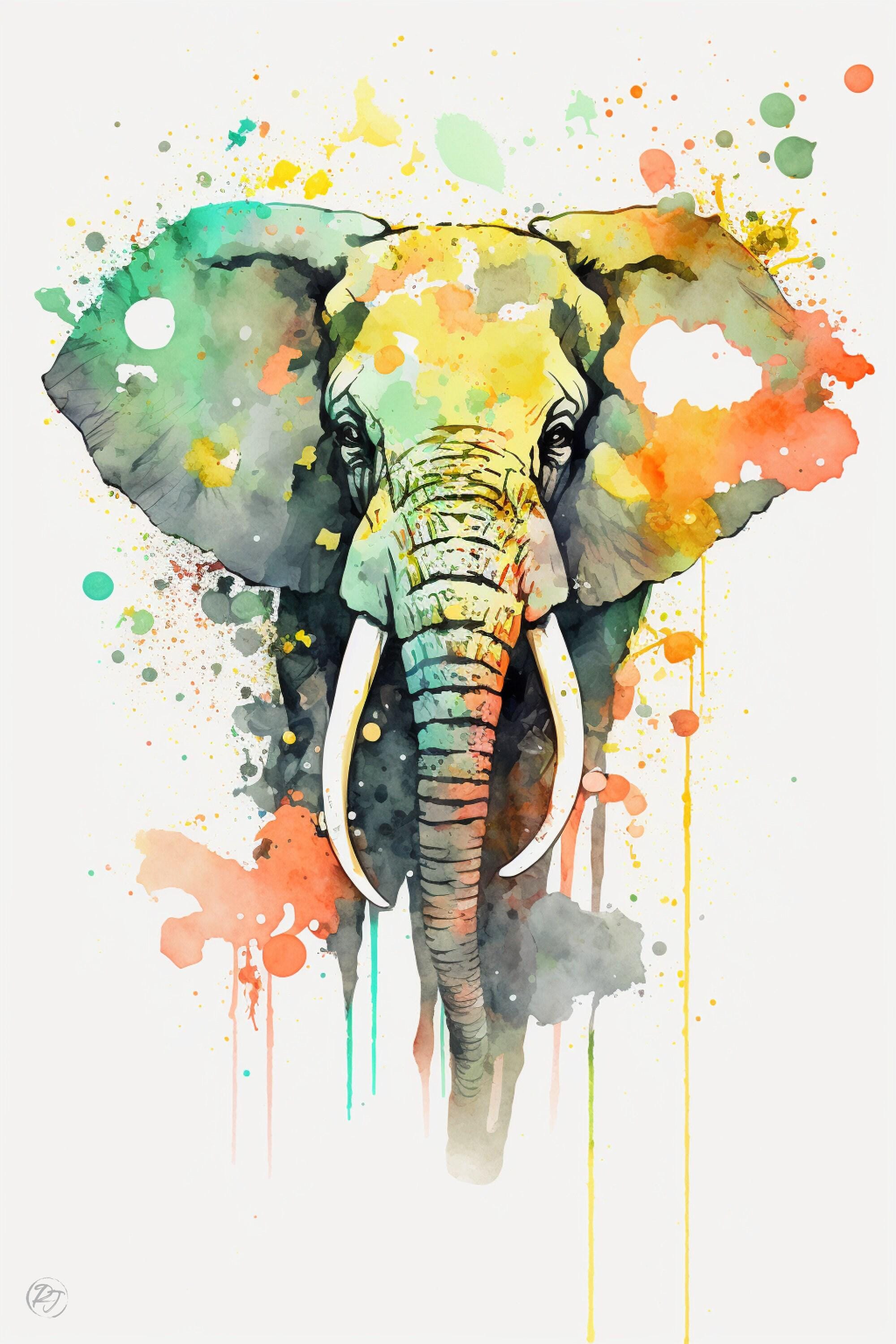 Wildlife Enthusiast's Delight: Elephant Watercolor, Giclee Print on Canvas, Artist Paper, Watercolor Paper, Available in Extra Large Sizes