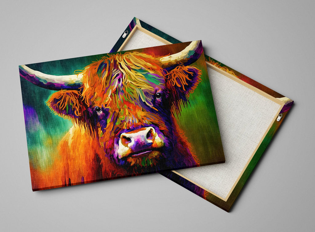 Highland Cow Canvas - Colorful Farmhouse Wall Art With Vibrant Rustic Decor