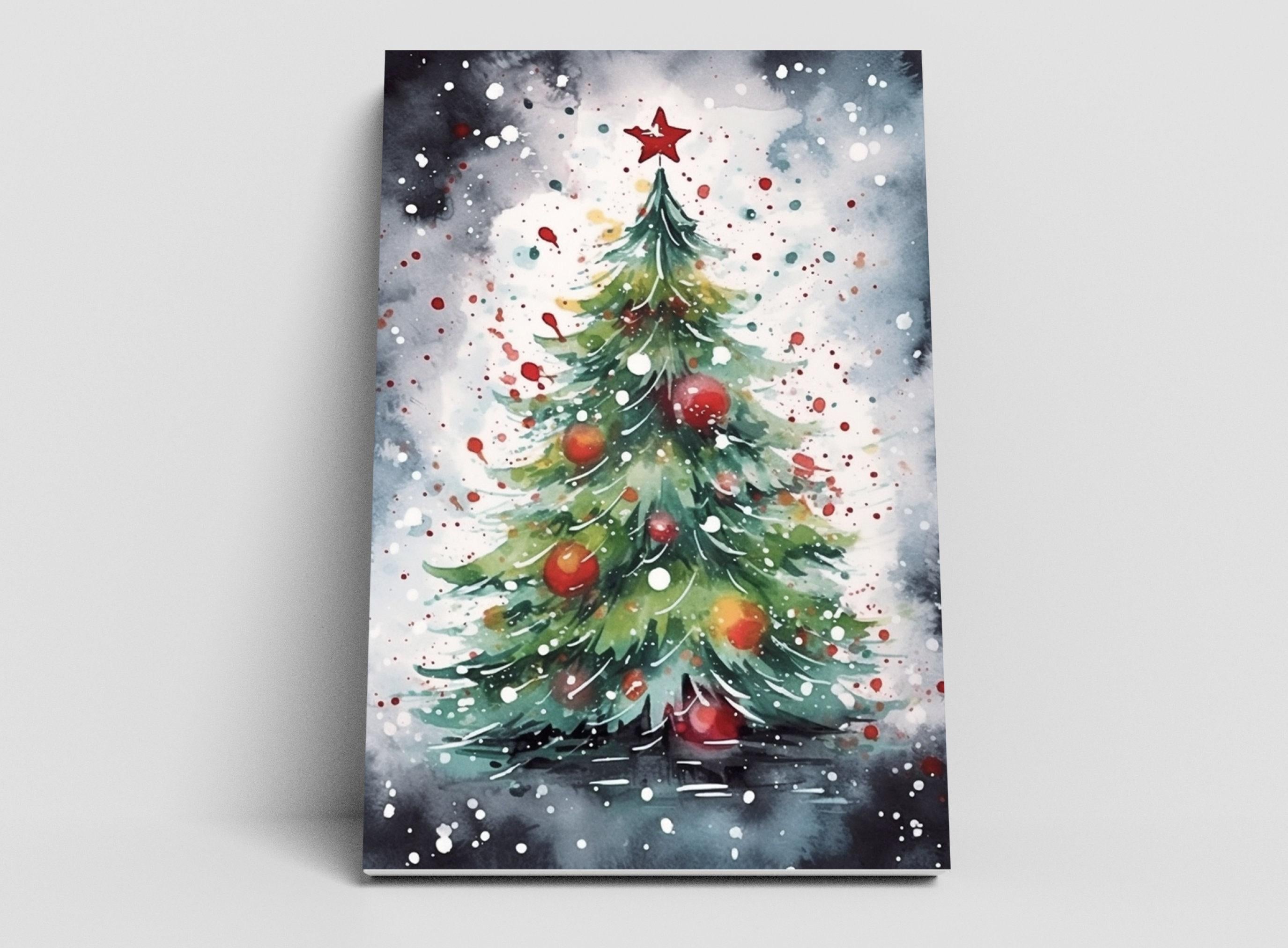 Festive Tree Watercolor Print - Holiday Home Decor, Giclee Print on Canvas, Artist Paper, Watercolor Paper, Available in Extra Large Sizes