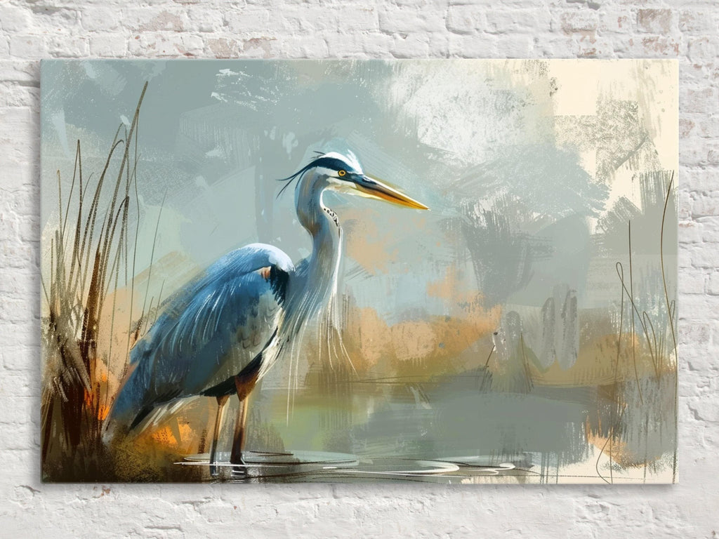 Blue Heron Canvas - Large Gallery Wrapped Canvas Art | Wetland Wildlife Wall Art