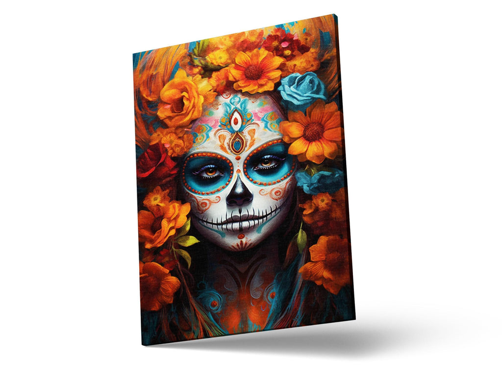 Sugar Skull Wall Art – Dia De Los Muertos Art | Large Floral Skull Canvas Print