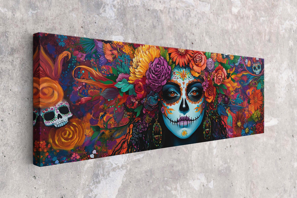 Day of the Dead Canvas Art – Vibrant Latina Beauty Panoramic Canvas Print | Extra Large Wall Decor