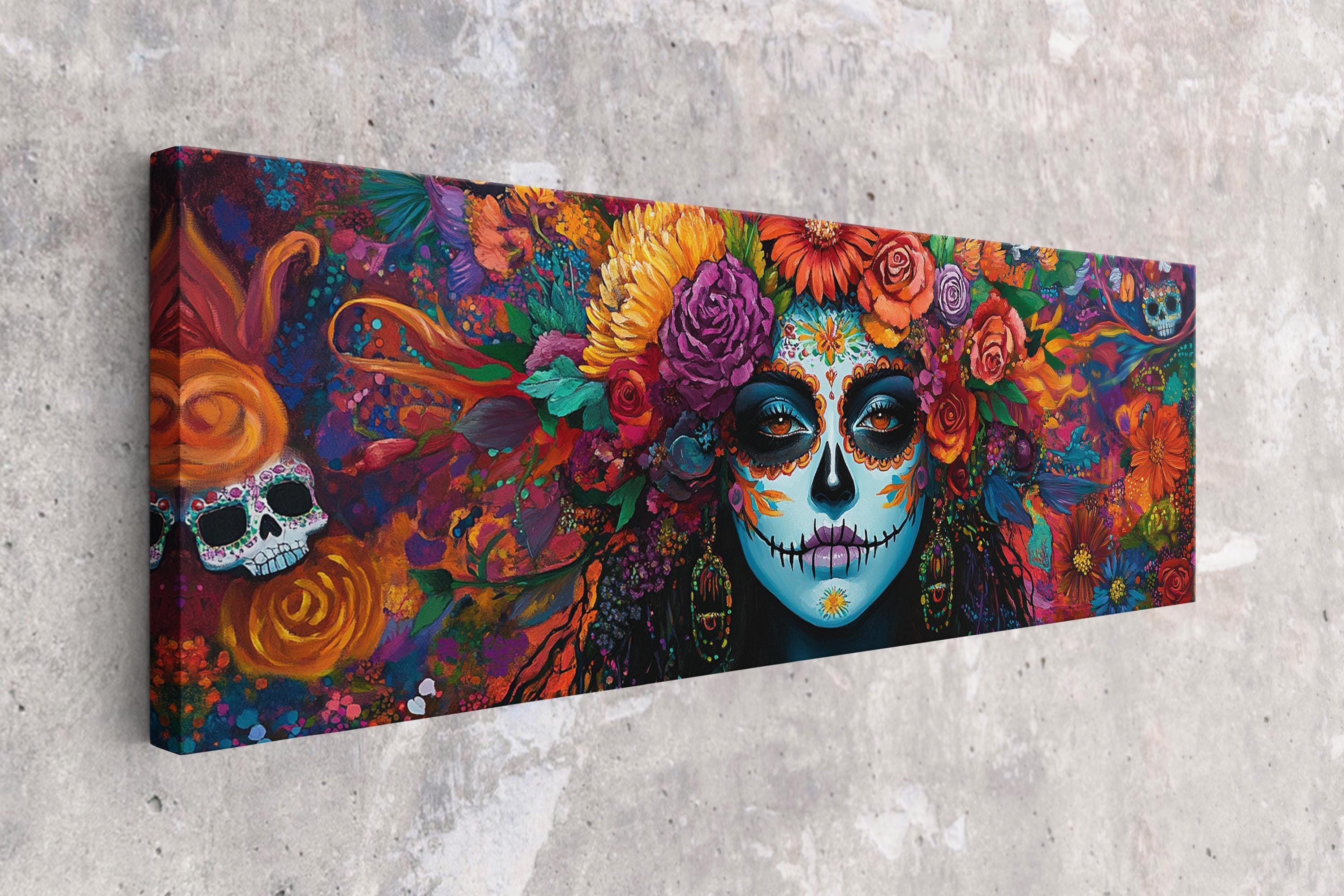 Day of the Dead Canvas Art – Vibrant Latina Beauty Panoramic Canvas Print | Extra Large Wall Decor