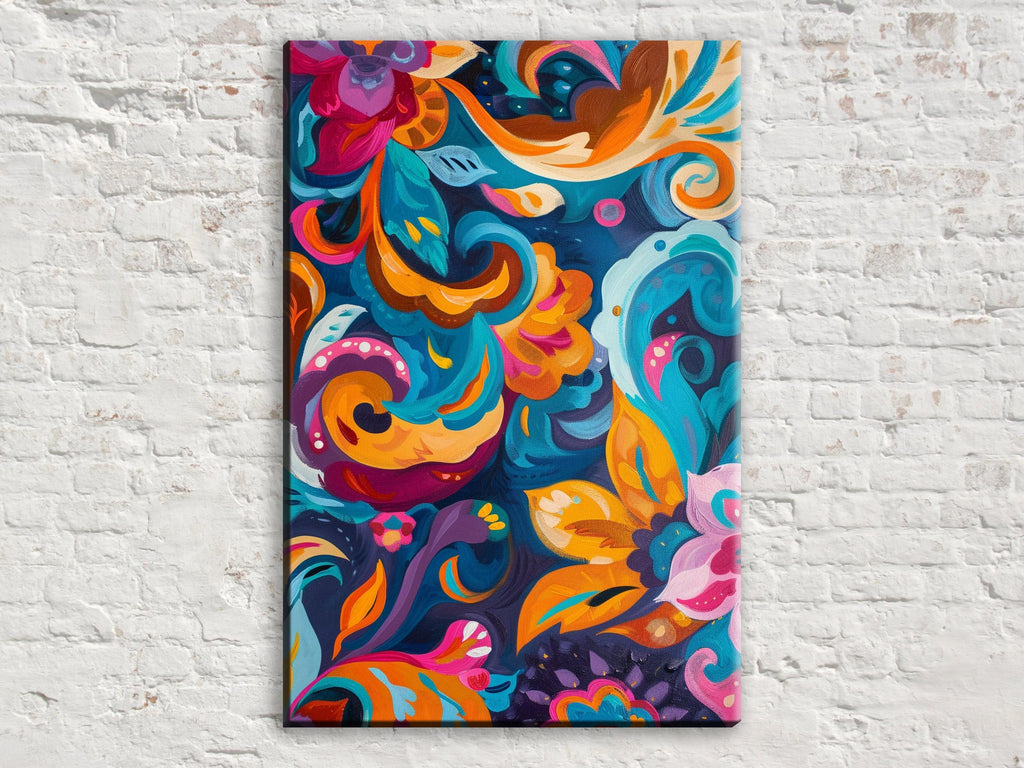 Boho Flower Painting - Colorful Wall Art on Extra Large Gallery Wrapped Canvas