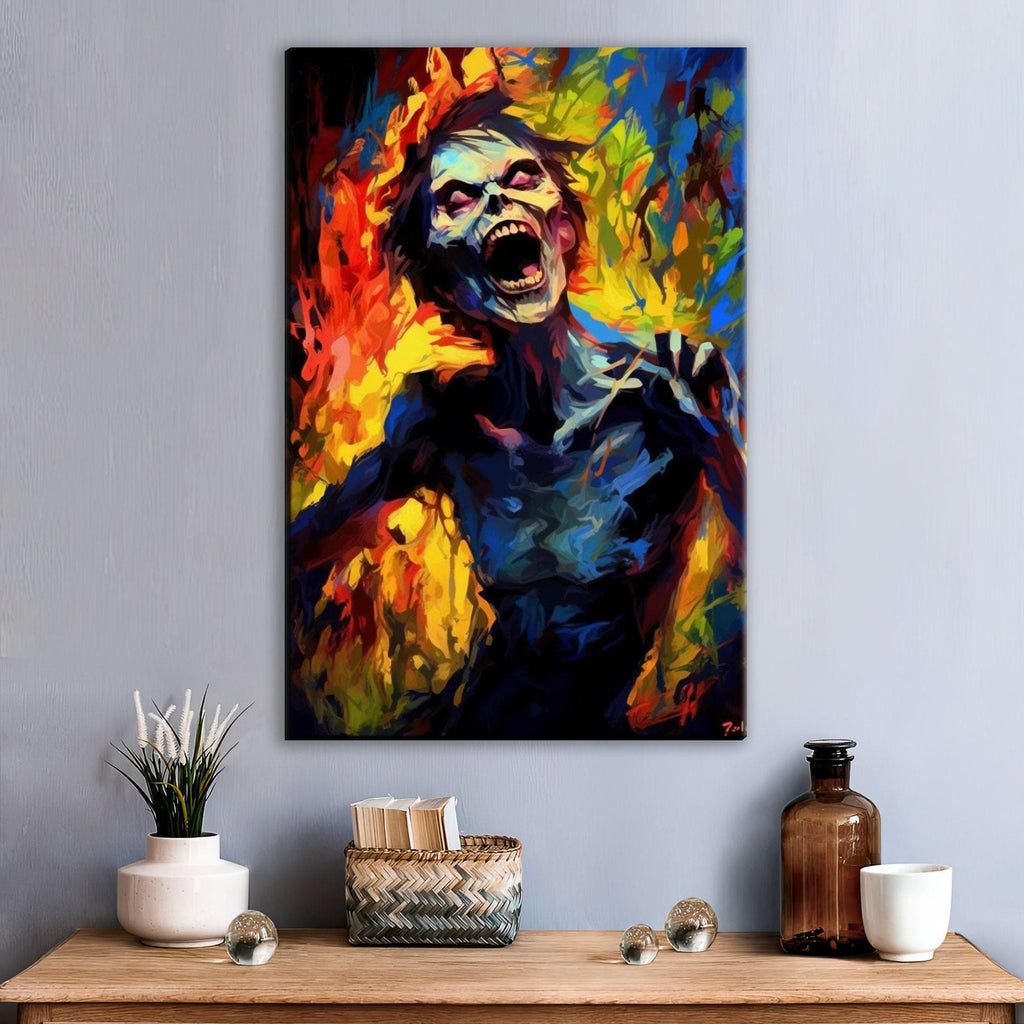 Halloween Zombie Wall Art – Large Spooky Canvas Print on Gallery Wrapped Artist Grade Canvas