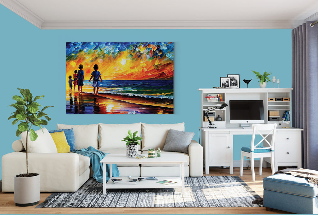 Kids Canvas Print – Vibrant Beach Oil Painting Reproduction | Colorful Wall Art