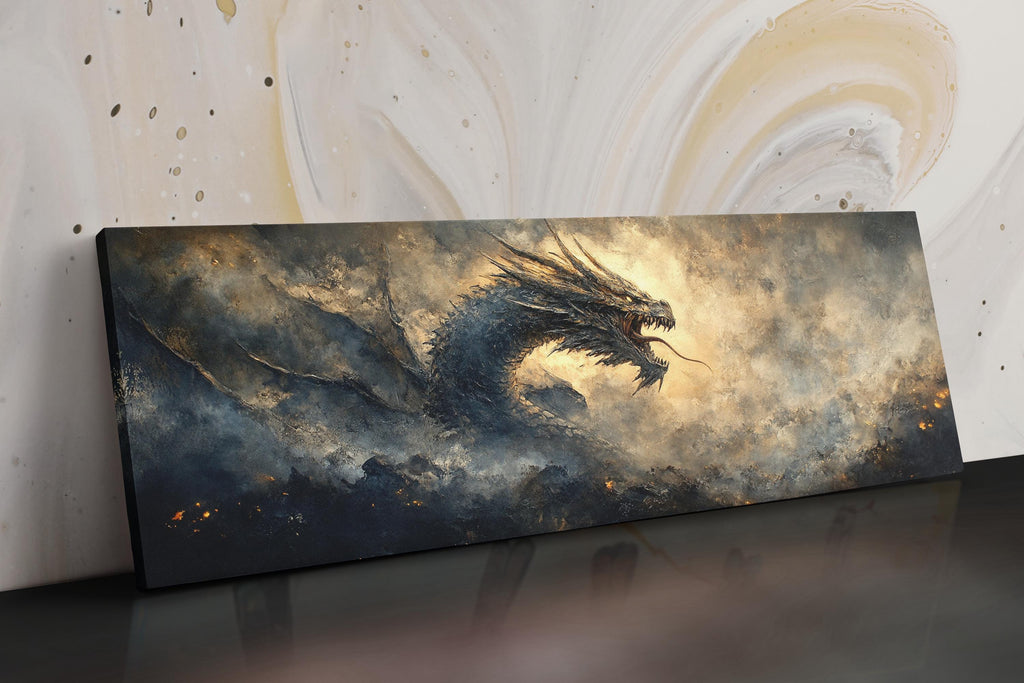 a painting of a dragon on a wall